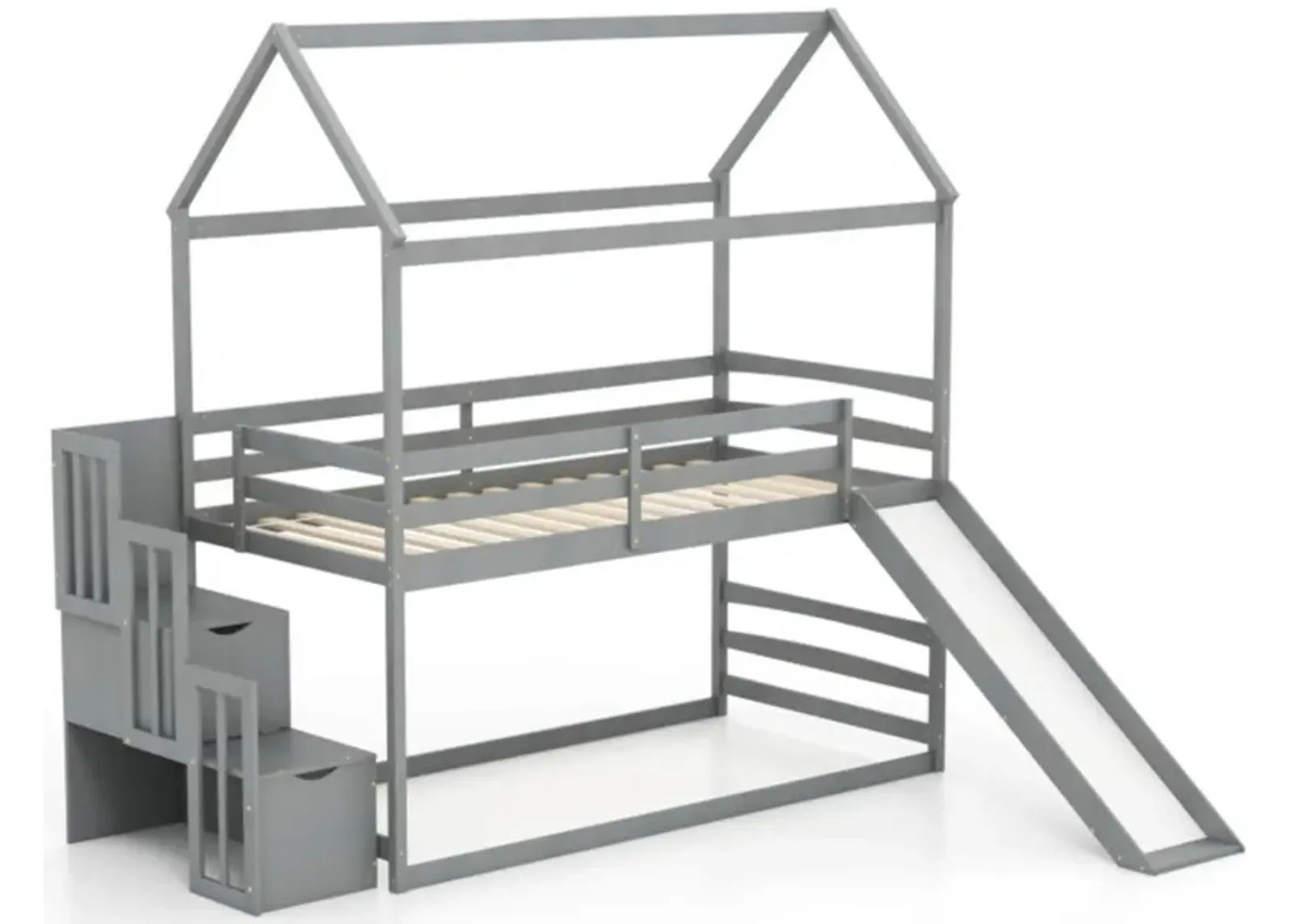 Hivvago Twin over Twin Bunk Bed with Slide and 2-Step Storage Staircase