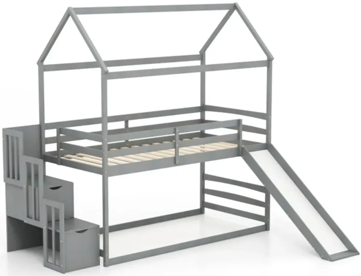 Hivvago Twin over Twin Bunk Bed with Slide and 2-Step Storage Staircase