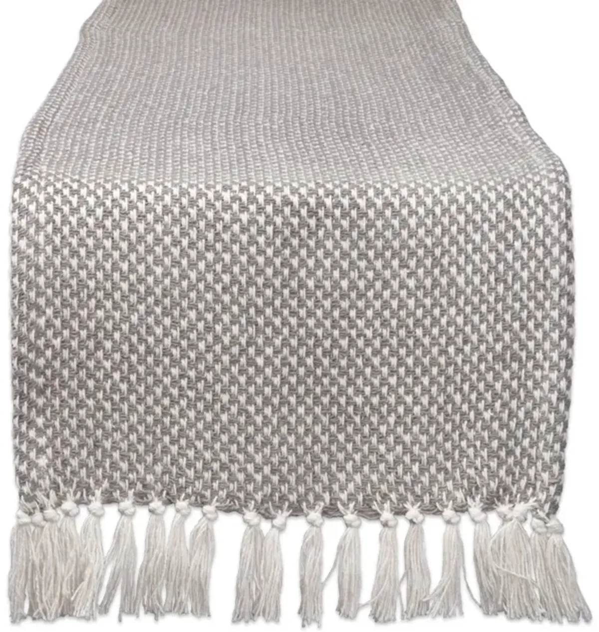 72" Gray and White Rectangular Woven Table Runner