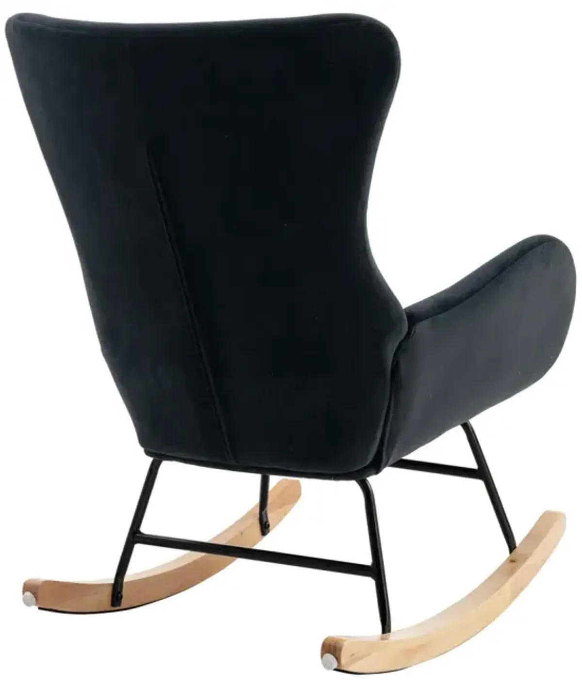 Velvet Fabric Padded Seat Rocking Chair With High Backrest And Armrests