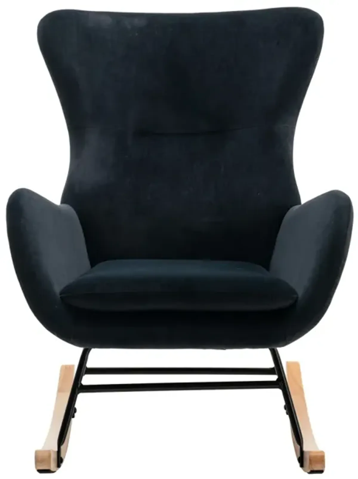 Velvet Fabric Padded Seat Rocking Chair With High Backrest And Armrests