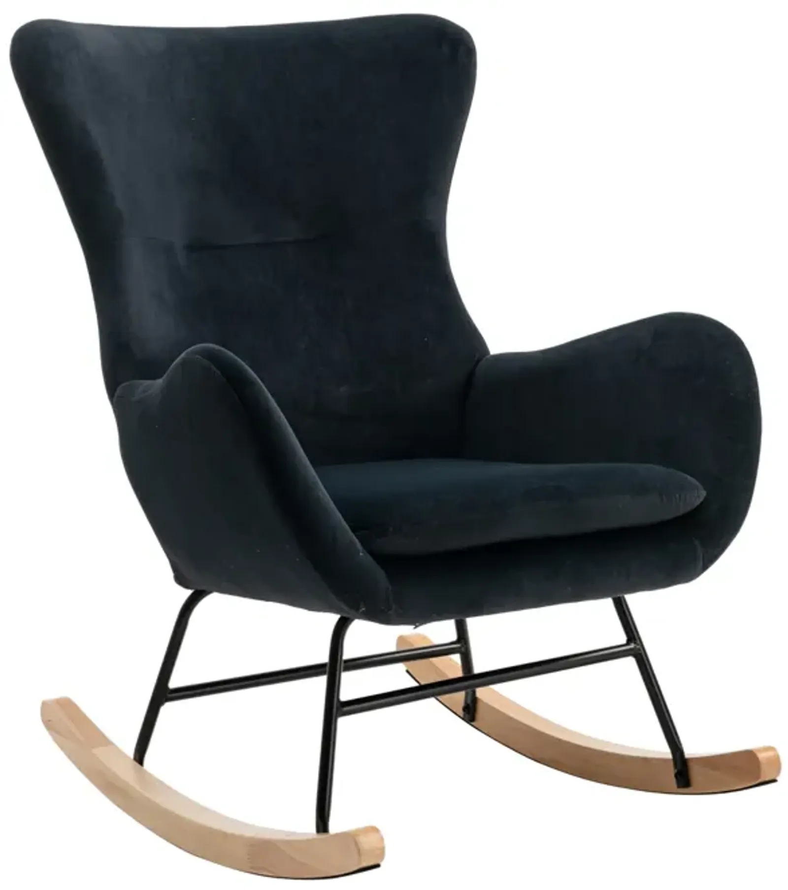 Velvet Fabric Padded Seat Rocking Chair With High Backrest And Armrests