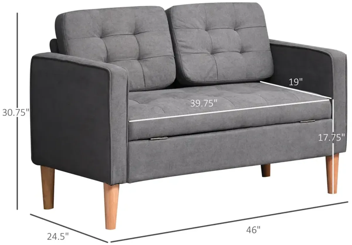 Grey Modern Couch: 2-Seater Fabric Loveseat with Button Tufting