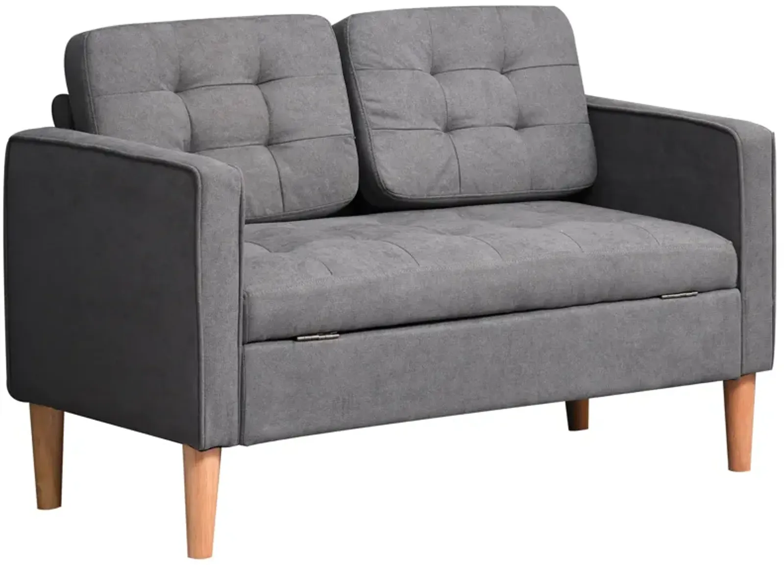 Grey Modern Couch: 2-Seater Fabric Loveseat with Button Tufting