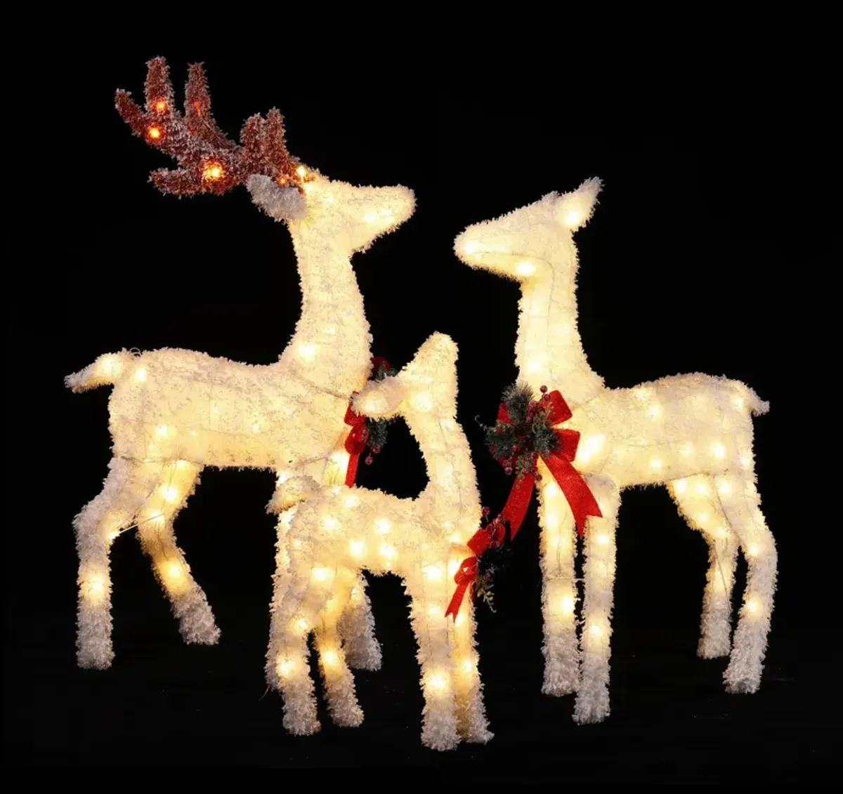 LuxenHome 3-Piece Frosted Reindeer Set with Lights Outdoor Holiday Decoration