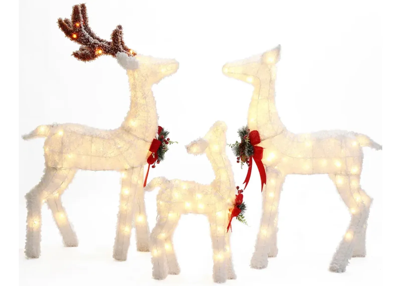 LuxenHome 3-Piece Frosted Reindeer Set with Lights Outdoor Holiday Decoration