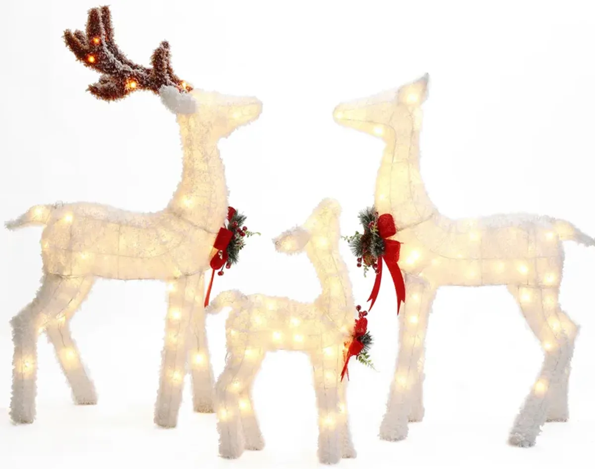 LuxenHome 3-Piece Frosted Reindeer Set with Lights Outdoor Holiday Decoration