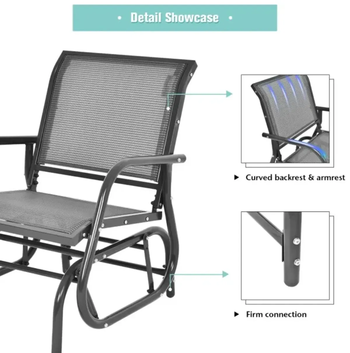 Hivvago Outdoor Single Swing Glider Rocking Chair with Armrest