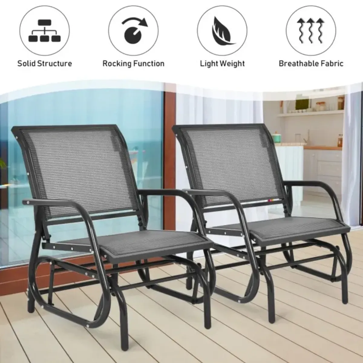 Hivvago Outdoor Single Swing Glider Rocking Chair with Armrest