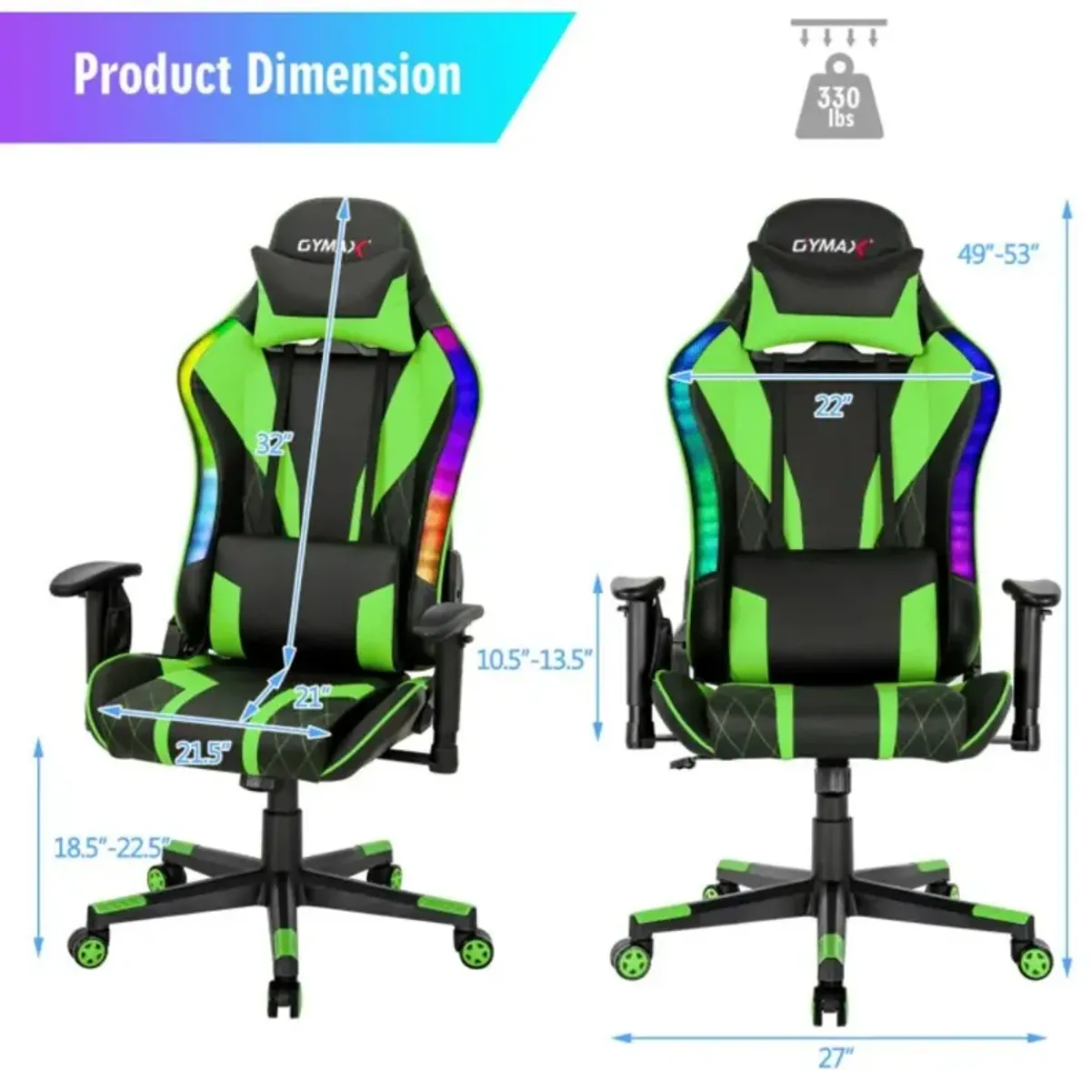 Hivvago Gaming Chair Adjustable Swivel Computer Chair with Dynamic LED Lights