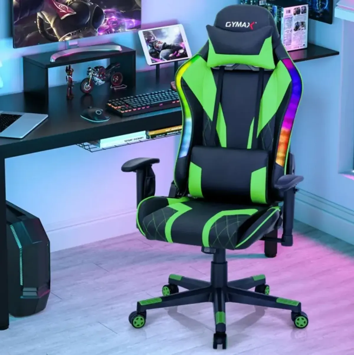 Hivvago Gaming Chair Adjustable Swivel Computer Chair with Dynamic LED Lights