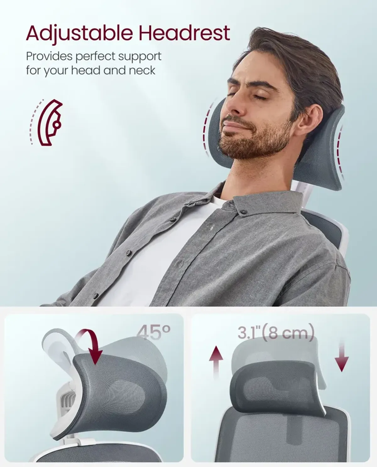 Adjustable Headrest Mesh Computer Chair for Ergonomic Comfort and Support