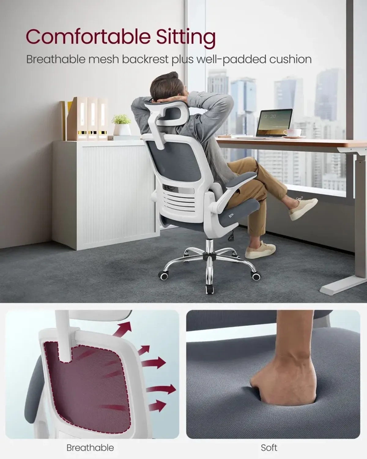 Adjustable Headrest Mesh Computer Chair for Ergonomic Comfort and Support