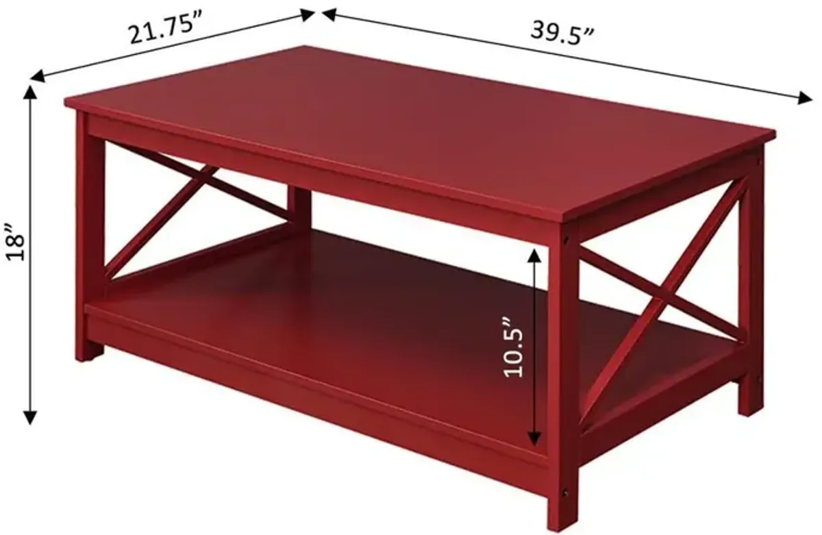 Convenience Concepts Oxford Coffee Table with Shelf, Cranberry Red