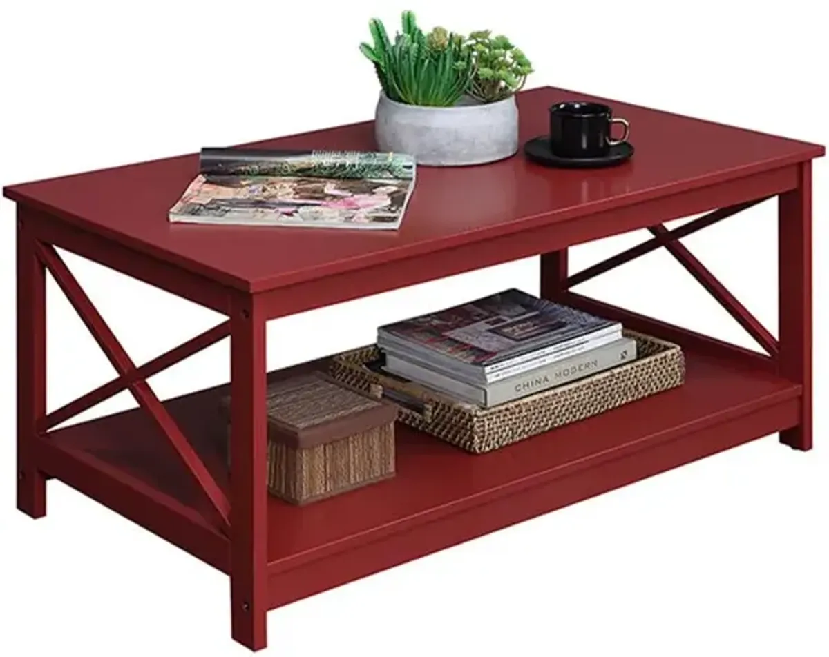 Convenience Concepts Oxford Coffee Table with Shelf, Cranberry Red