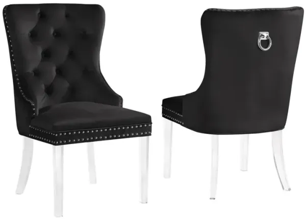 Leah Black Tufted Velvet with Acrylic Leg Dining Chairs (Set of 2)
