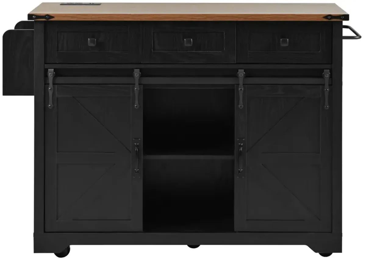 Merax Farmhouse Kitchen Island with Power Outlet