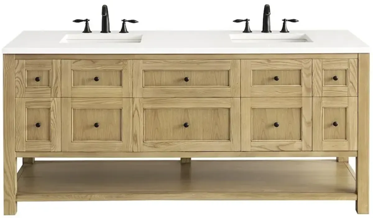 James Martin Vanities 72 Double Vanity, Light Natural Oak w/ 3 CM White Zeus Top