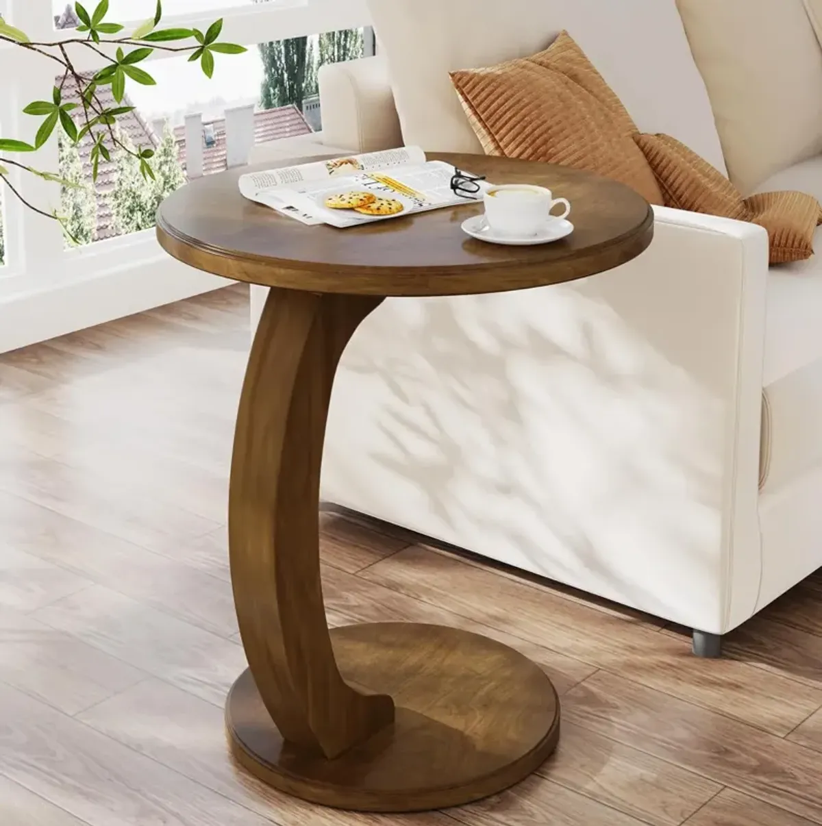 Tribesigns C-Shaped Side Table - Round Wooden End Table, 18.89 Inches, Vintage Brown for Living Room, Bedroom, Office