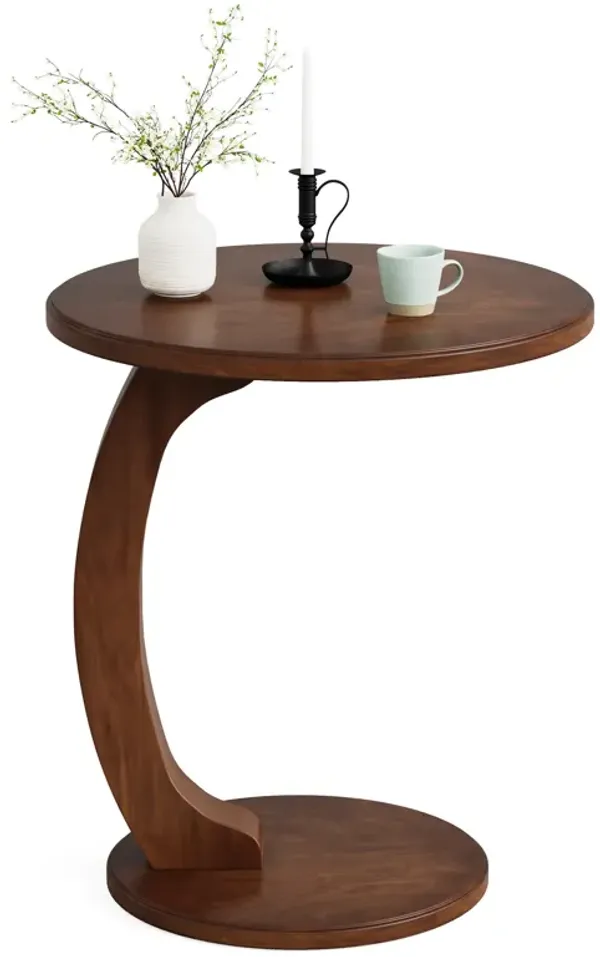 Tribesigns C-Shaped Side Table - Round Wooden End Table, 18.89 Inches, Vintage Brown for Living Room, Bedroom, Office