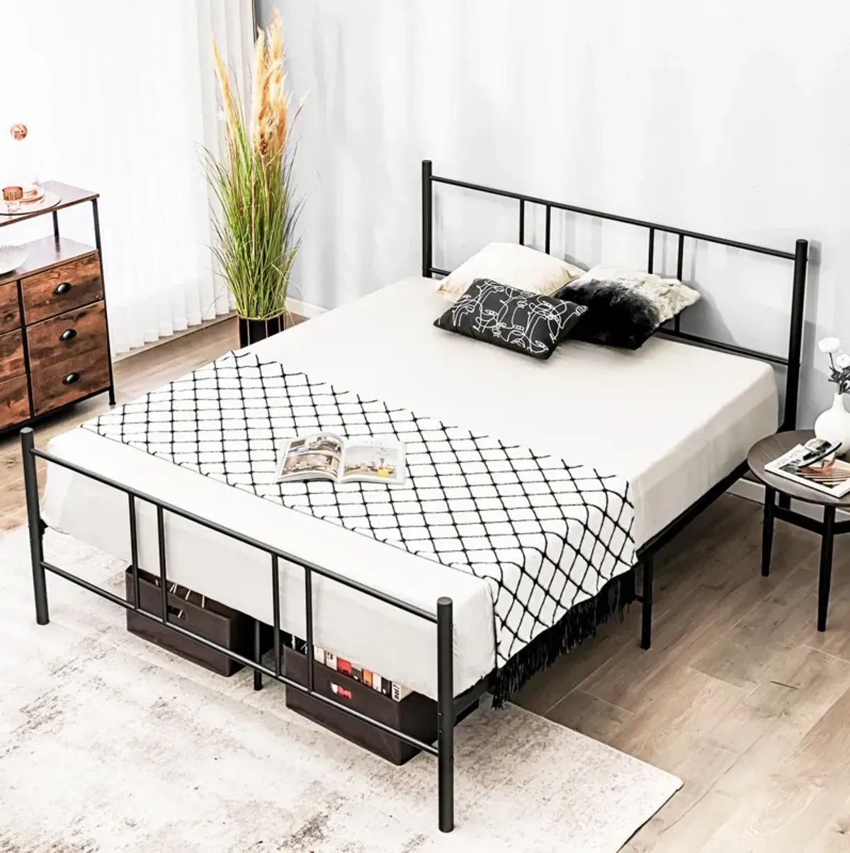 Full/Queen Size Platform Bed Frame with High Headboard