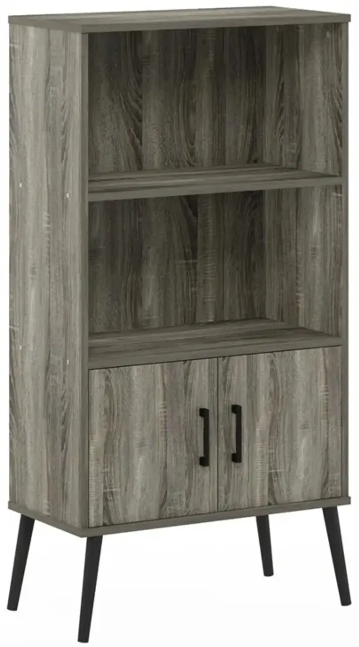 Furinno Claude Mid Century Style Accent Wooden Leg Bookcase Cabinet with Storage Organizer Shelves, French Oak Grey