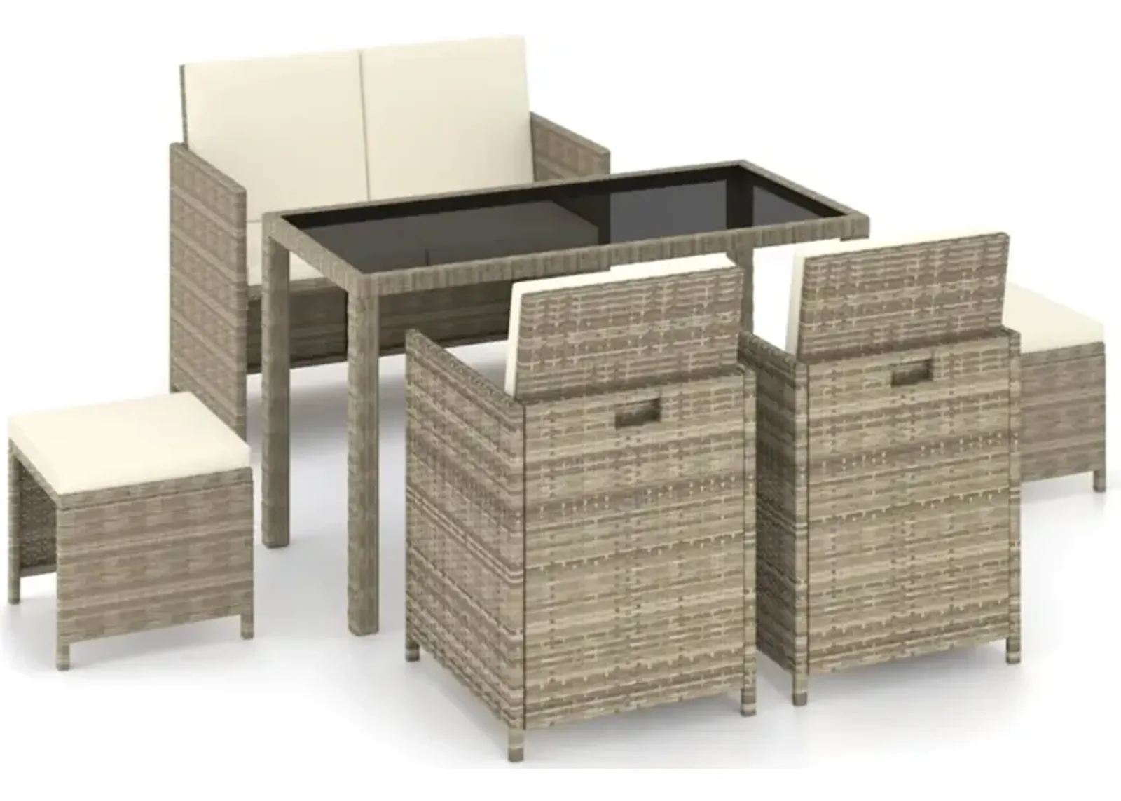 vidaXL 6 Piece Outdoor Dining Set with Cushions Poly Rattan Beige