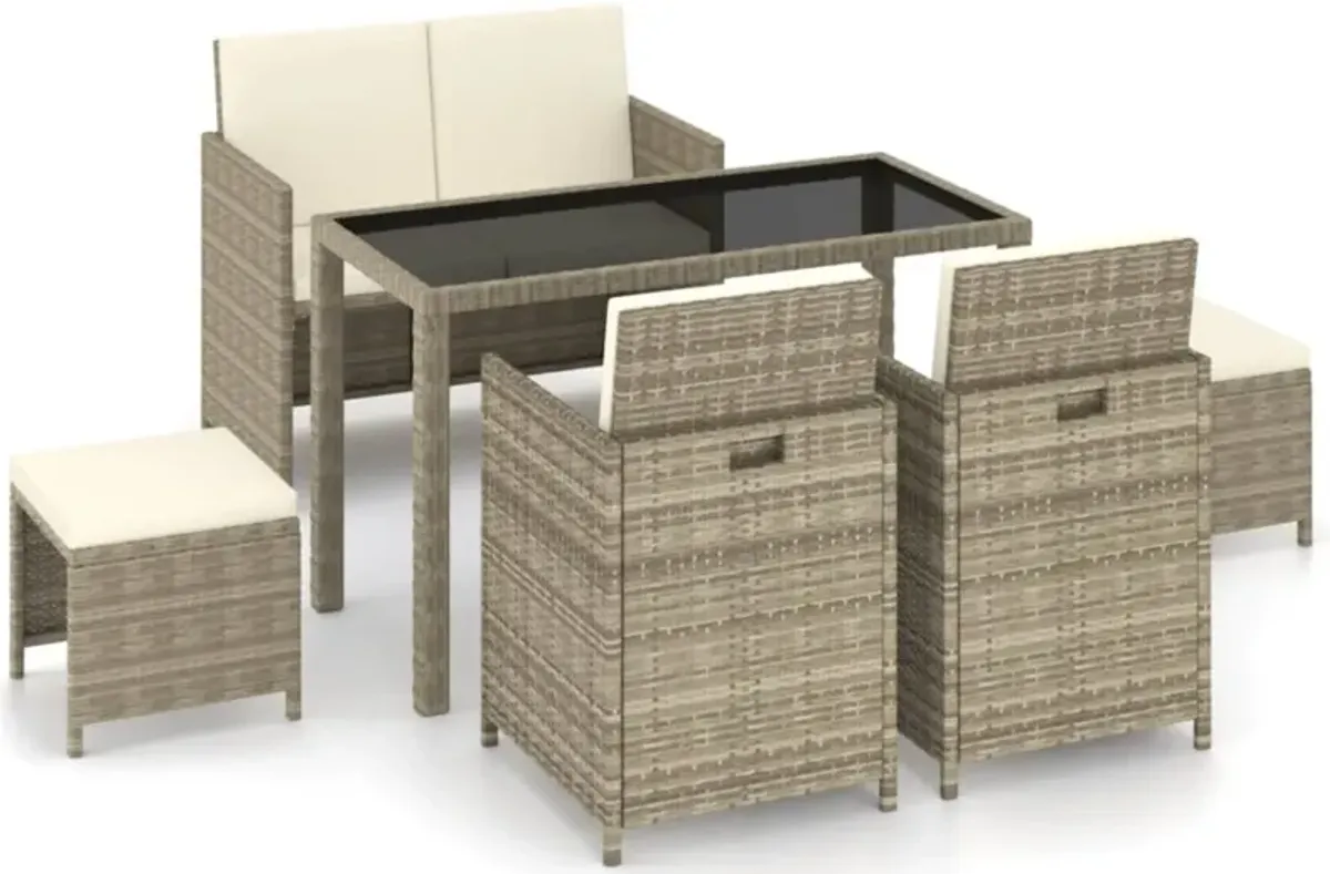 vidaXL 6 Piece Outdoor Dining Set with Cushions Poly Rattan Beige