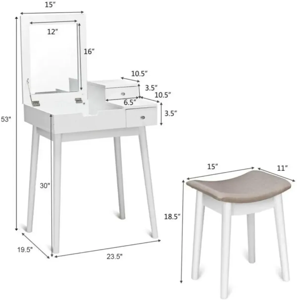 Hivvago Vanity Dressing Table Set Flip Mirror Desk Furniture Stool