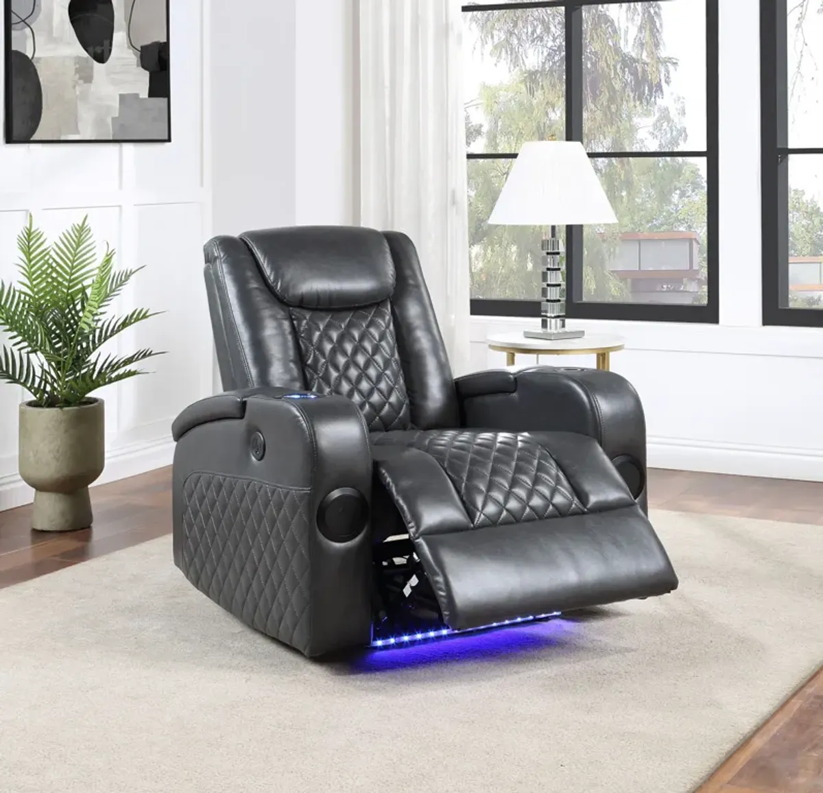 Premium Recliner with Wireless Charger, Bluetooth Speakers, and Cooling Cup Holder