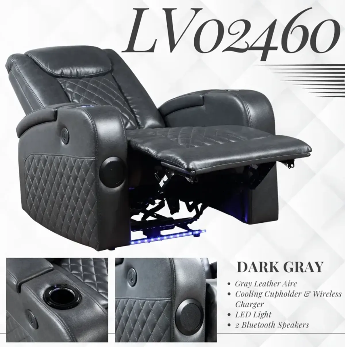 Premium Recliner with Wireless Charger, Bluetooth Speakers, and Cooling Cup Holder