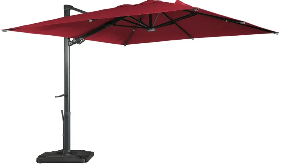 10 ft. 360° Rotation Square Cantilever Patio Umbrella with Base and LED Light in Red