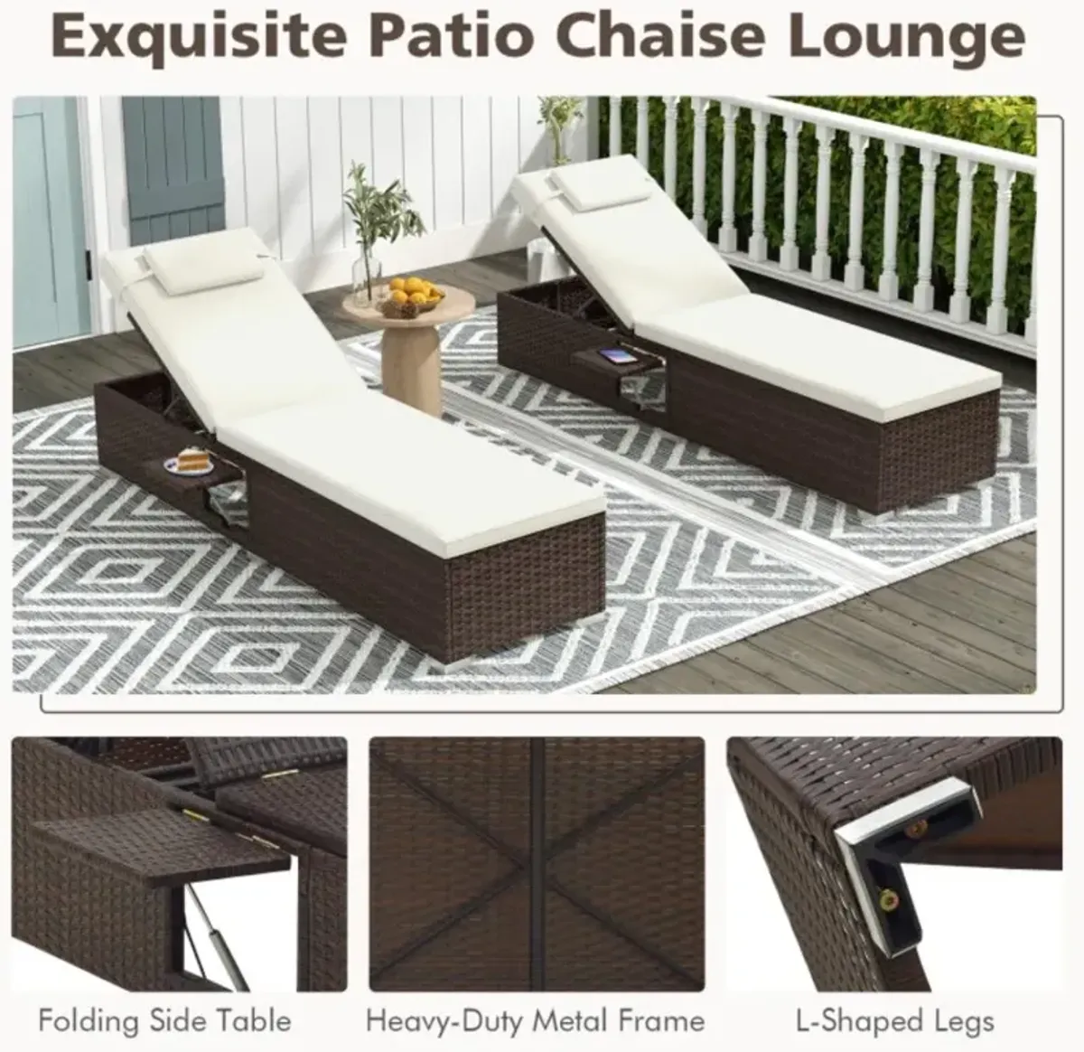 Hivvago Patio Chaise Lounge Set of 2 with Backrest Seat Cushion and Headrest