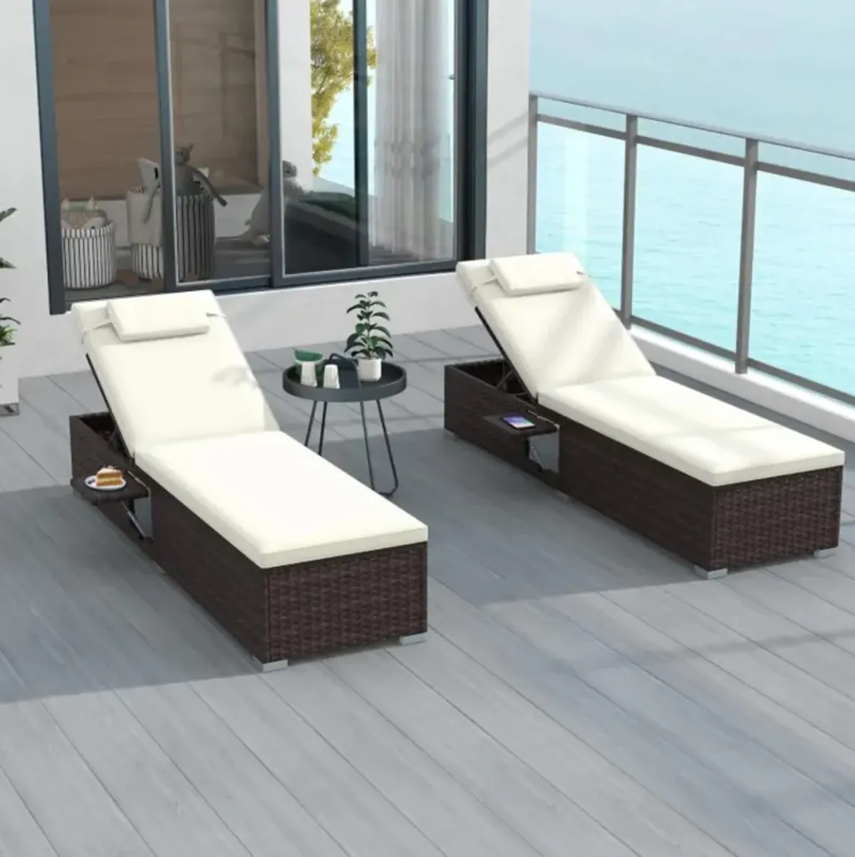 Hivvago Patio Chaise Lounge Set of 2 with Backrest Seat Cushion and Headrest