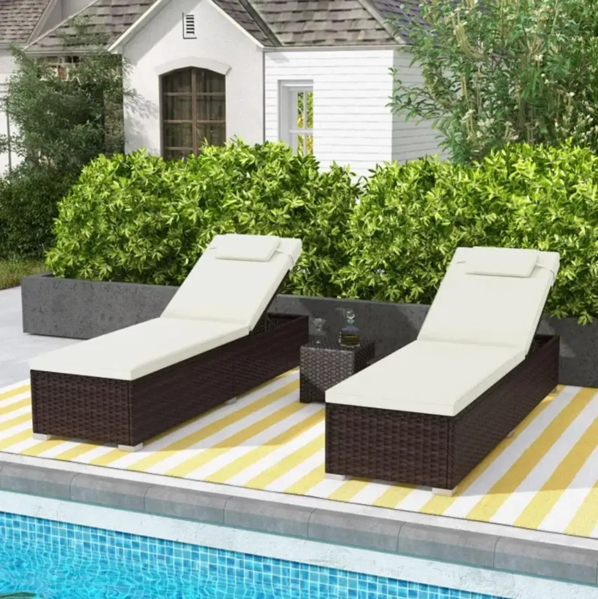 Hivvago Patio Chaise Lounge Set of 2 with Backrest Seat Cushion and Headrest