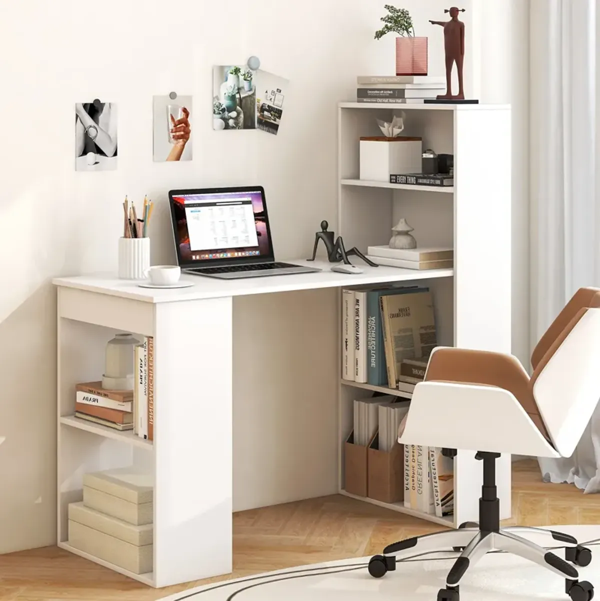 48 Inch Computer Desk with 4-Tier Bookcase and CPU Stand