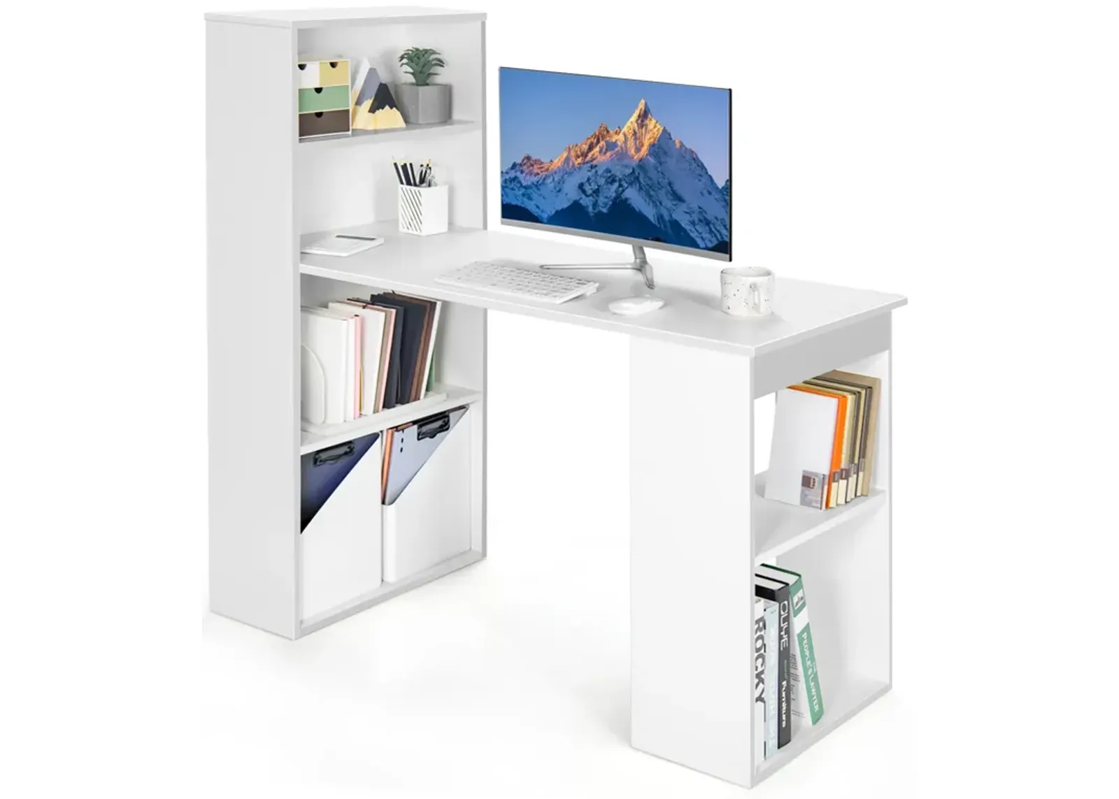 48 Inch Computer Desk with 4-Tier Bookcase and CPU Stand