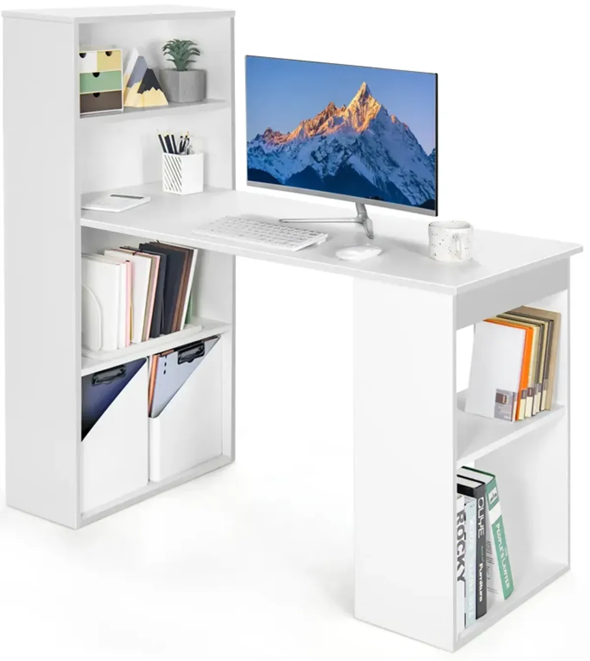 48 Inch Computer Desk with 4-Tier Bookcase and CPU Stand