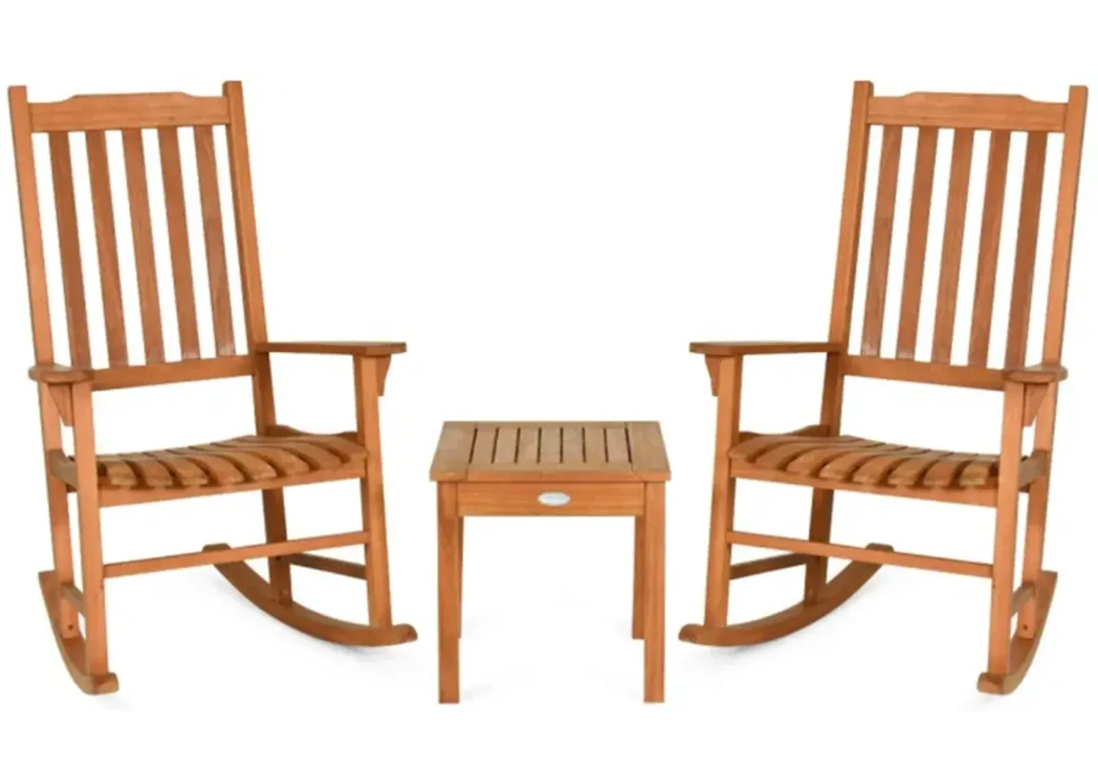 Hivvago 3 Pieces Eucalyptus Rocking Chair Set with Coffee Table