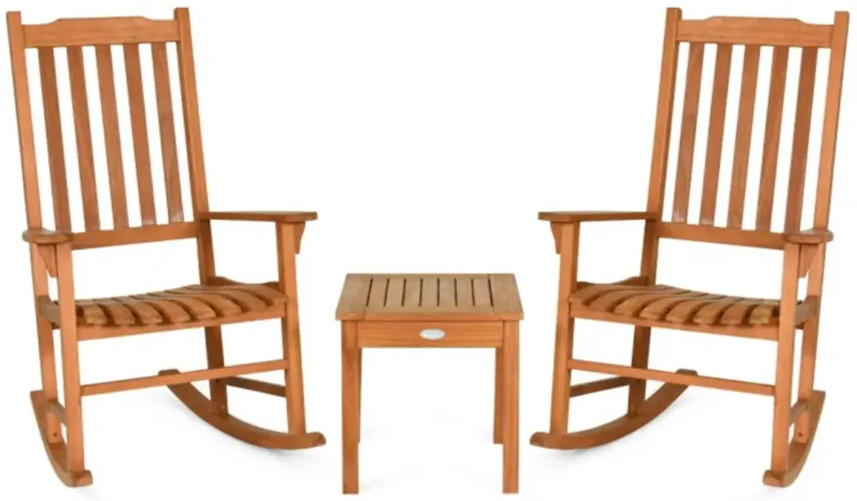 Hivvago 3 Pieces Eucalyptus Rocking Chair Set with Coffee Table