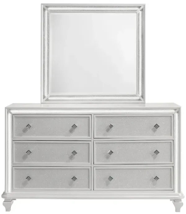 New Classic Furniture Stardust Wood 6-Drawer Dresser with Mirror, White