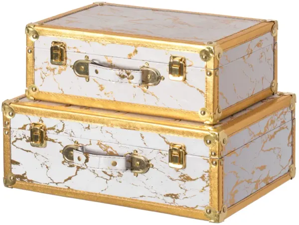Set of 2 Luxury Marble White and Gold Hand Luggage Suitcase for Decor