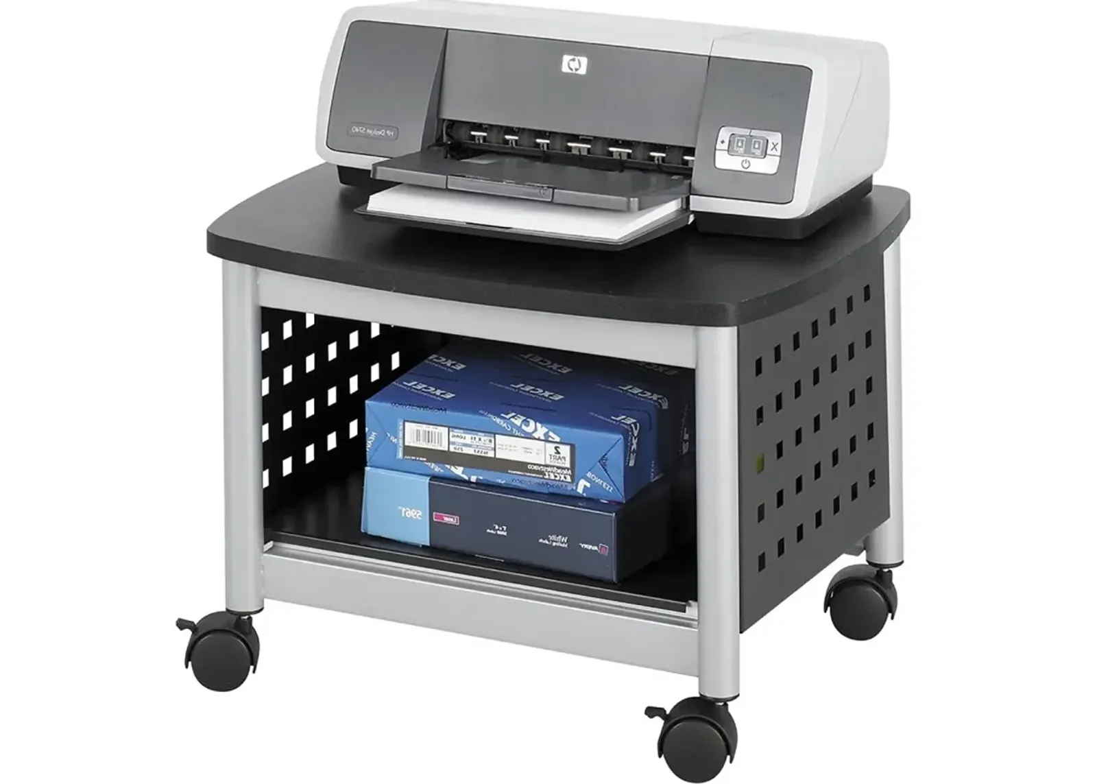 Hivvago Under-Desk Printer Stand Mobile Office Cart in Black and Silver