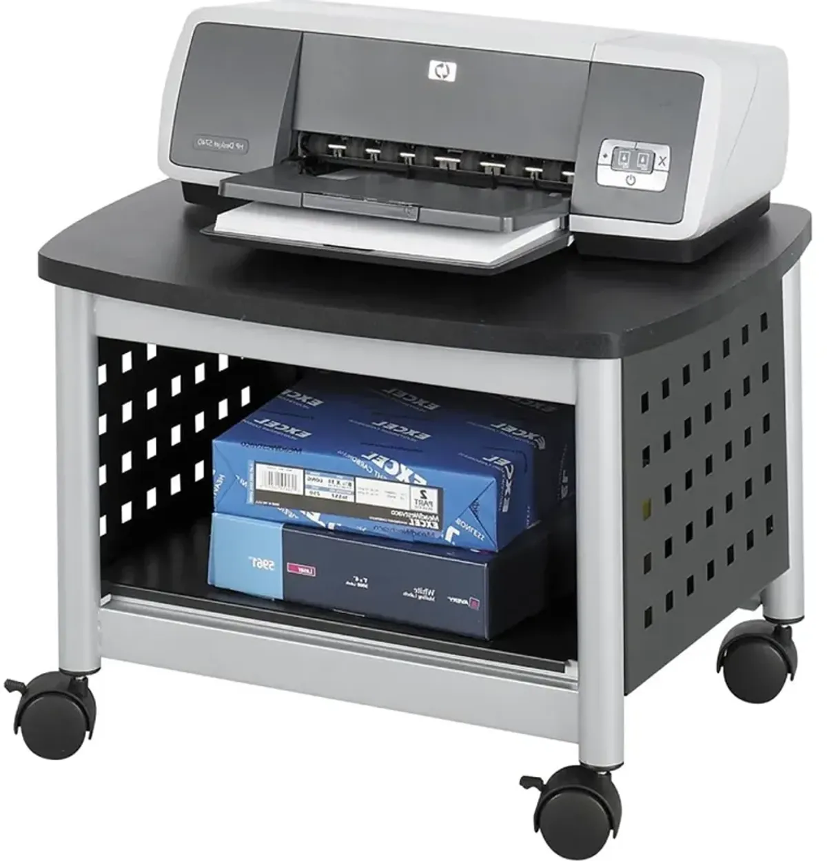 Hivvago Under-Desk Printer Stand Mobile Office Cart in Black and Silver