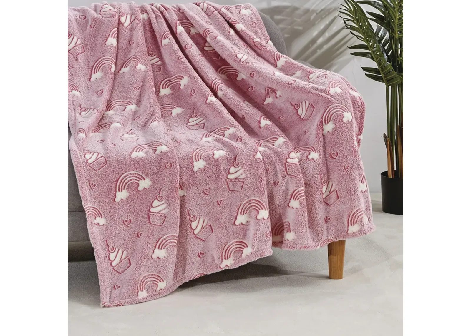 Rainbow Micro Plush Decorative All Season Throw Blanket 50" X 60" Pink by Plazatex