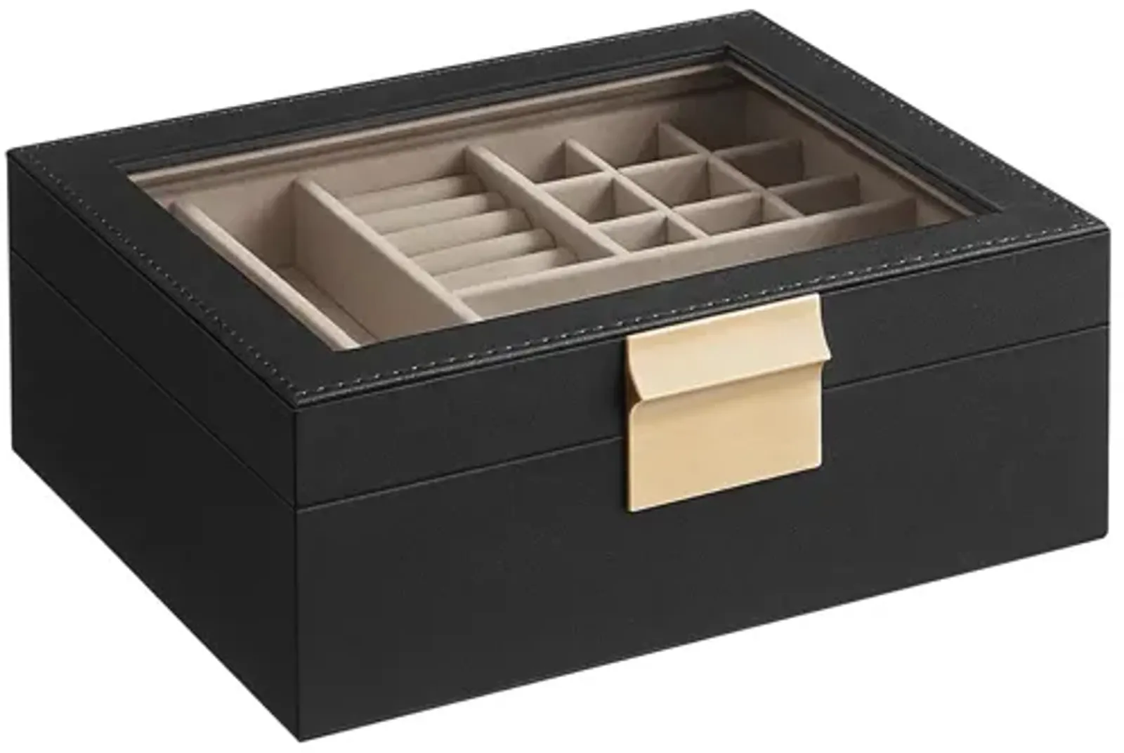 2-Layer Jewelry Box with Glass Lid Graphite