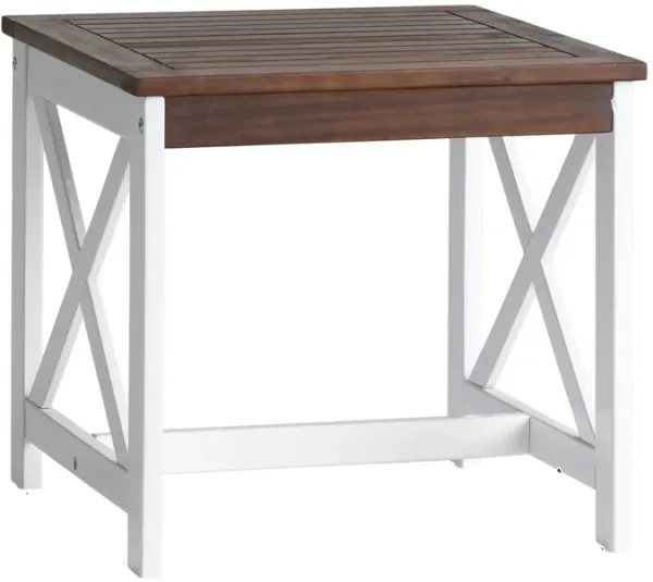 Riza Side End Table, Square 20 Inch Top, Dark Brown, White Acacia Wood - Benzara