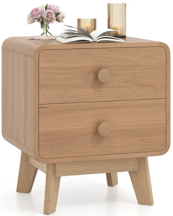 Nightstand with 2 Drawers and Solid Rubber Wood Legs for Bedroom Storage