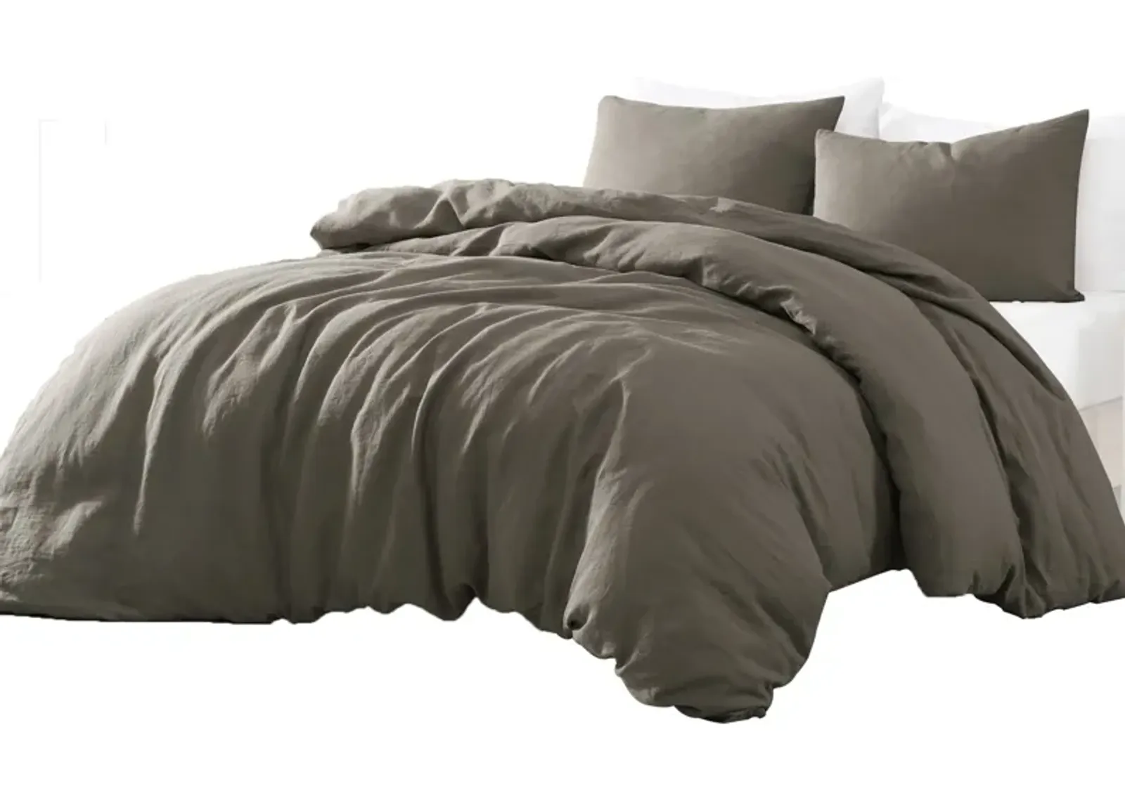 Edge 4 Piece Queen Size Duvet Comforter Set, Washed Linen, Charcoal Gray - Benzara