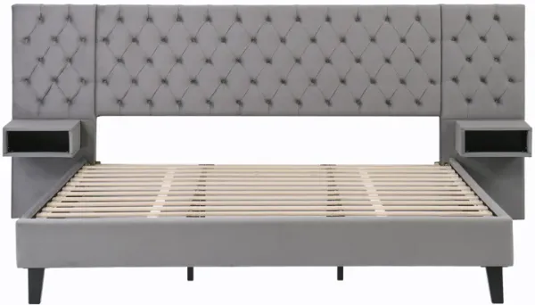 Merax Modern Velvet Upholstered Platform Bed with Headboard